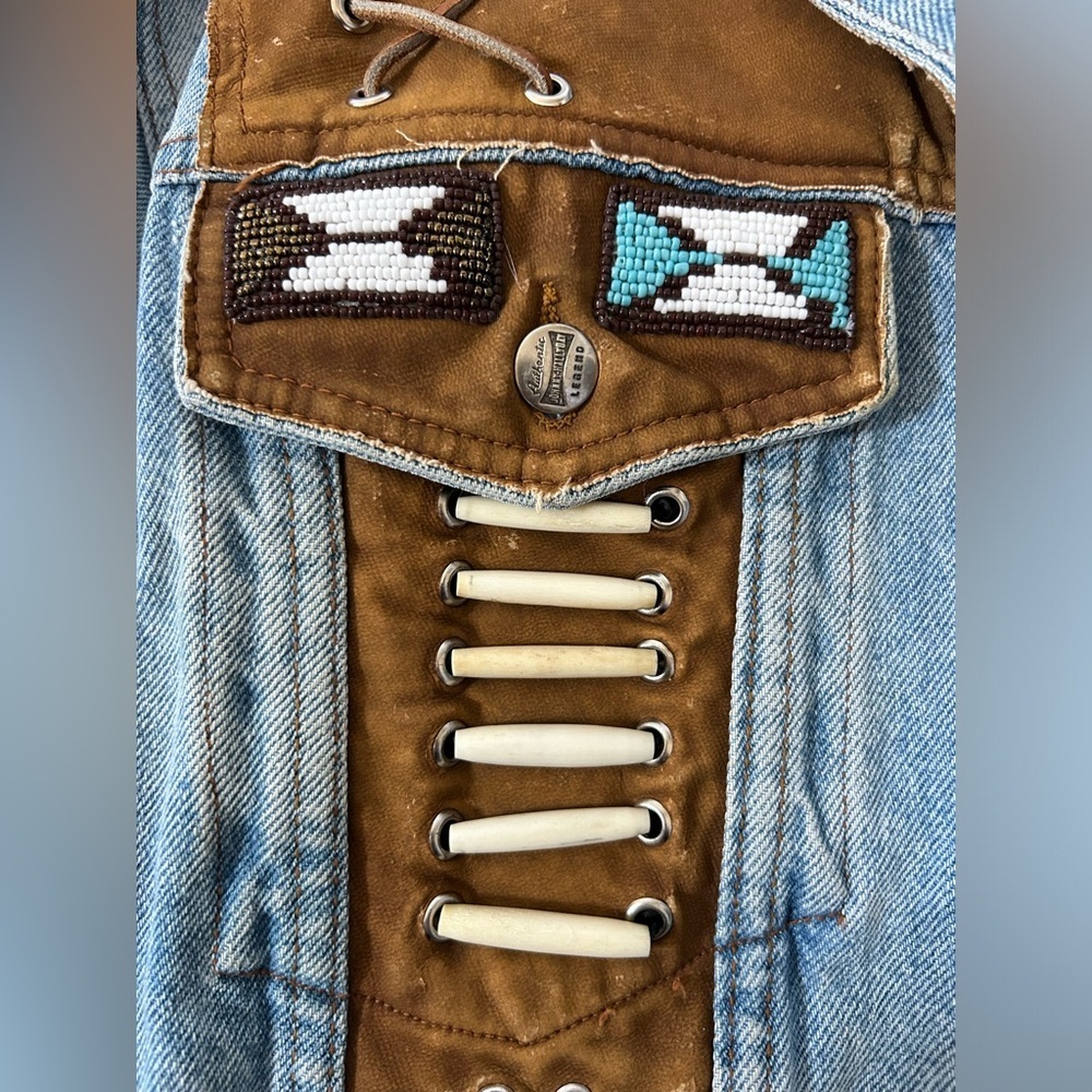 Vintage Authentic Johnny Hallyday Western Passion Denim and Suede Jacket Size M - Picture 4 of 13